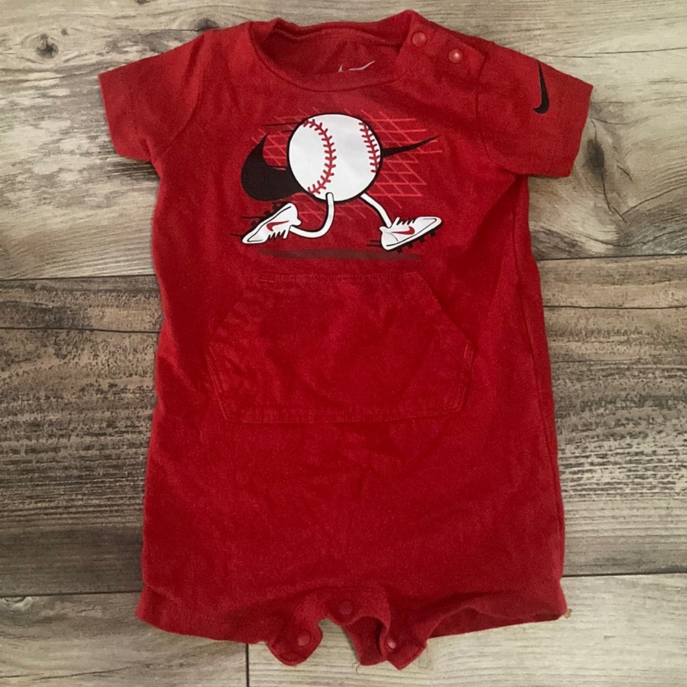 Nike Baseball Baby 6 Month Red Romper Shorty Onesie